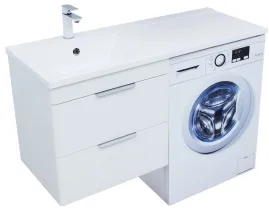 Тумба-умывальник над стиральной машиной Aquanet Ирис new 120 L белый глянец 00310144+НФ-00007663