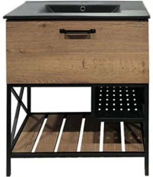 Тумба-умывальник напольная Comforty Бредфорд 75 дуб тёмный/чёрный 00004149064CF