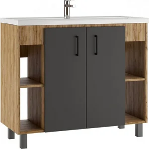Тумба-умывальник напольная Домино Craft 100 графит/дуб вотан DCr2205T+4640021065204