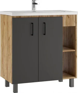 Тумба-умывальник напольная Домино Craft 80 графит/дуб вотан DCr2202T+4640021064733