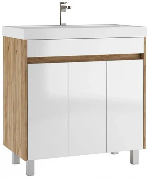 Тумба-умывальник напольная Домино Karlo 80 белый/дуб вотан DK5304T+4627173210188