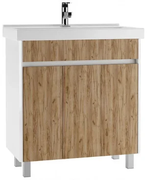 Тумба-умывальник напольная Домино Uno 80 дуб вотан/белый DU1507T+WB.FN/Fest/80-C/WHT.G/S1