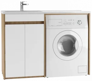 Тумба-умывальник напольная над стиральной машиной Айсберг Домино 120 белый/дуб вотан DD4213T+