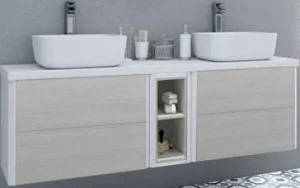 Тумба-умывальник подвесная Aquaton Брук 140 (60+20+60) дуб латте/белый