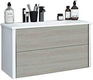 Тумба-умывальник подвесная Aquaton Брук 80 (2 ящика) дуб латте/белый