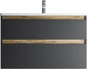 Тумба-умывальник подвесная Am.Pm X-Joy 100 чёрный матовый/светлое дерево M85AFHX1002BM+M85AWCC1002WG