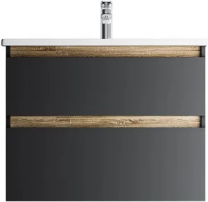 Тумба-умывальник подвесная Am.Pm X-Joy 80 чёрный матовый/светлое дерево M85AFHX0802BM+M85AWCC0802WG