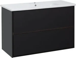 Тумба-умывальник подвесная Aquanet Милан 100 чёрный глянец 00269299+00254365