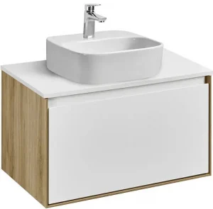 Тумба-умывальник подвесная Aquaton Либерти 70 дуб эльвезия/белый глянец 1A2798K4LY010