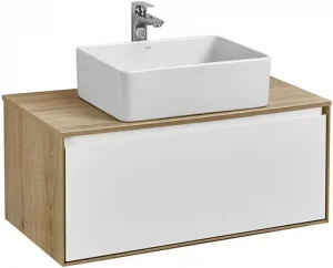 Тумба-умывальник подвесная Aquaton Либерти 90 дуб эльвезия/белый глянец 1A2799K1LYC70