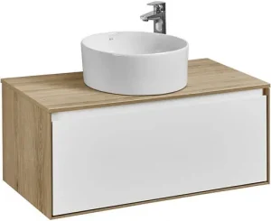 Тумба-умывальник подвесная Aquaton Либерти 90 дуб эльвезия/белый глянец 1A2799K2LYC70