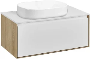 Тумба-умывальник подвесная Aquaton Либерти 90 дуб эльвезия/белый глянец 1A2799K3LY010