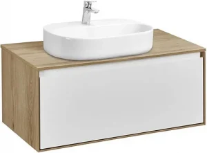 Тумба-умывальник подвесная Aquaton Либерти 90 дуб эльвезия/белый глянец 1A2799K5LYC70