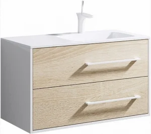 Тумба-умывальник подвесная Aqwella Miami 90 белый/дуб сонома Mai.01.09/R+Mal.09.04.D-R