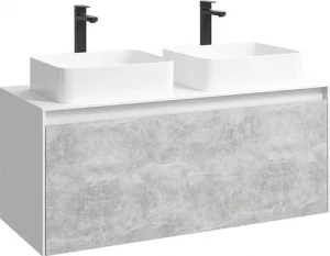 Тумба-умывальник подвесная Aqwella Mobi 120 белый/бетон светлый MOB0112W+MOB0712BS+641945+641945