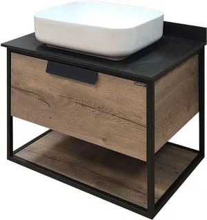 Тумба-умывальник подвесная Comforty Кёльн 75 дуб тёмный/чёрный 00004149065CF