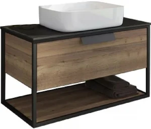 Тумба-умывальник подвесная Comforty Кёльн 90-1 дуб тёмный/чёрный 00004149965CF