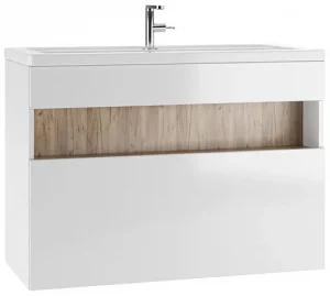 Тумба-умывальник подвесная Домино Fortuna 100 белый/дуб вотан DF3104T+4640021065204