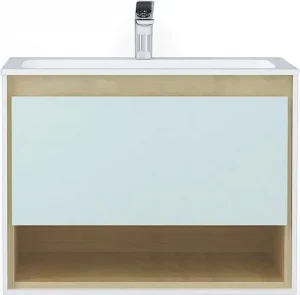 Тумба-умывальник подвесная Jorno Glass 80 белый/дуб сонома Gla.01.77/P/W+Mol.08.80/W