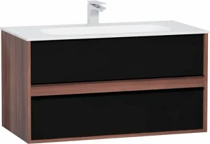 Тумба-умывальник подвесная VitrA Metropole 100 черное акриловое стекло/сливовое дерево 58183