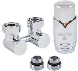 Узел нижнего подключения радиатора прямой с термоголовкой М22x1.5 x ¾"ек (½"н) Schlosser Exclusive хром 601000025