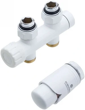 Узел нижнего подключения радиатора терморегулирующий прямой М22x1.5 x ¾"ек (½"н) Schlosser Duo-Plex белый 602100031