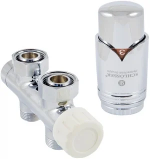 Узел нижнего подключения радиатора терморегулирующий прямой М22x1.5 x ¾"ек (½"н) Schlosser Duo-Plex хром 602100033