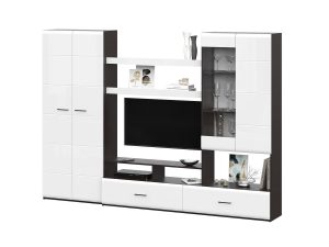 Мебель для гостиной МГС 7 / Венге/Белый глянец